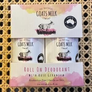 The Natural Goats Milk Company Roll On Deodorant With Rose Geranium Set of 2 NIB